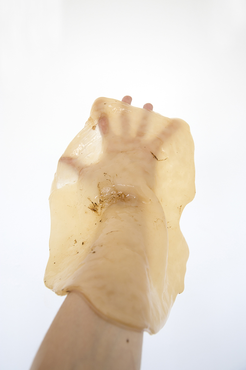 0001_portrait © Flora Deborah, hand of the artist with symbiotic culture of yeast and bacteria