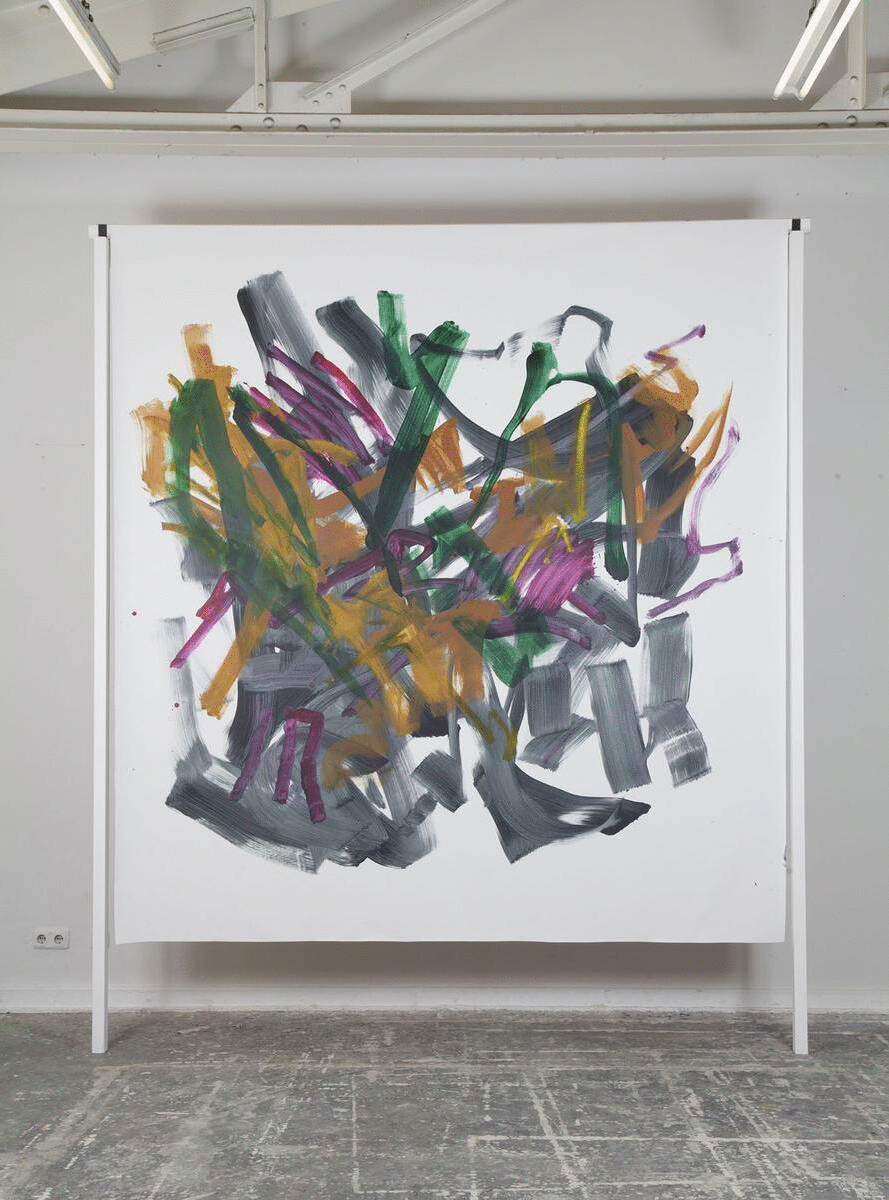 © Maximilian Neumann, GEYSIR  Malerei Öl auf Leinen, Holz, Lack, Stahl 300 × 270 cm 2017
