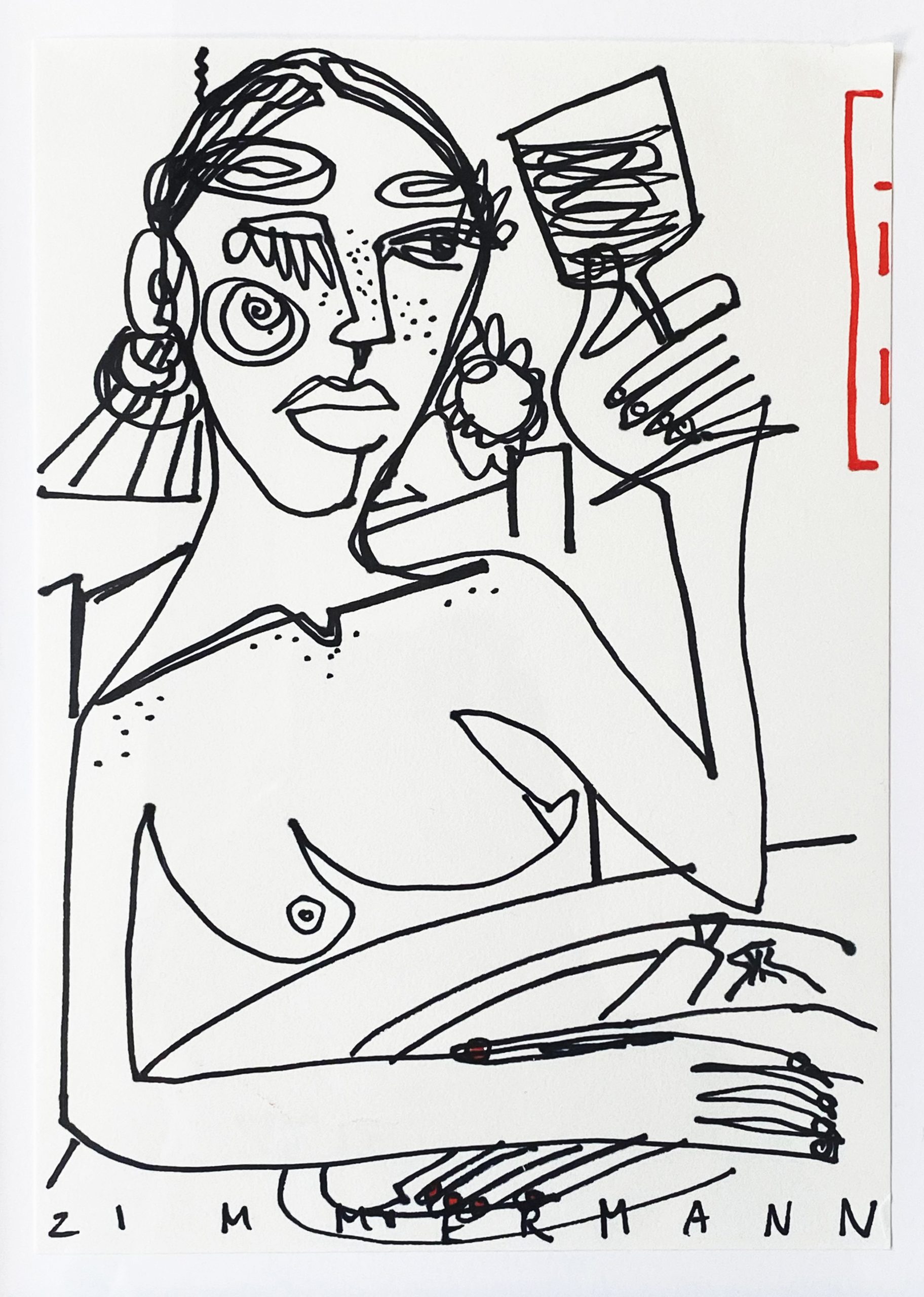 Anna Zimmermann, The Dinner Series 2, 18 x 24cm Sharpie on heavy paper, 2021